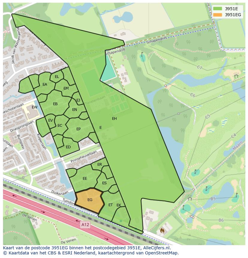 Afbeelding van het postcodegebied 3951 EG op de kaart.