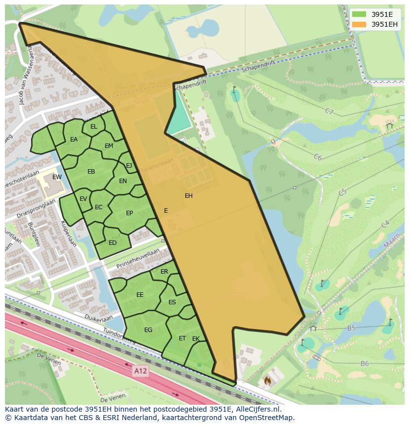Afbeelding van het postcodegebied 3951 EH op de kaart.