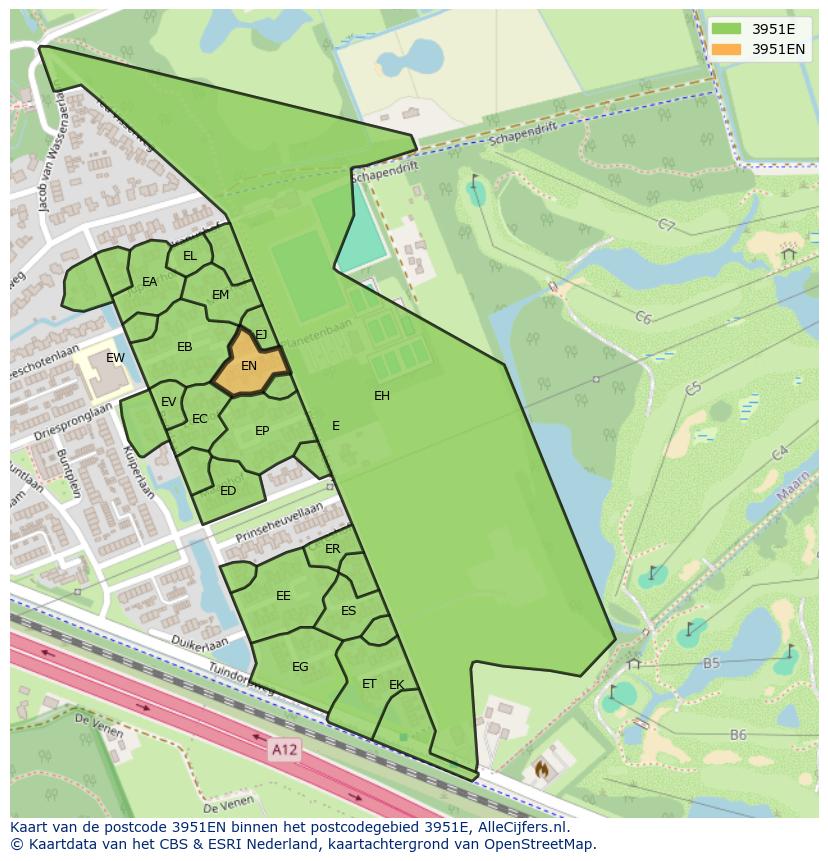 Afbeelding van het postcodegebied 3951 EN op de kaart.