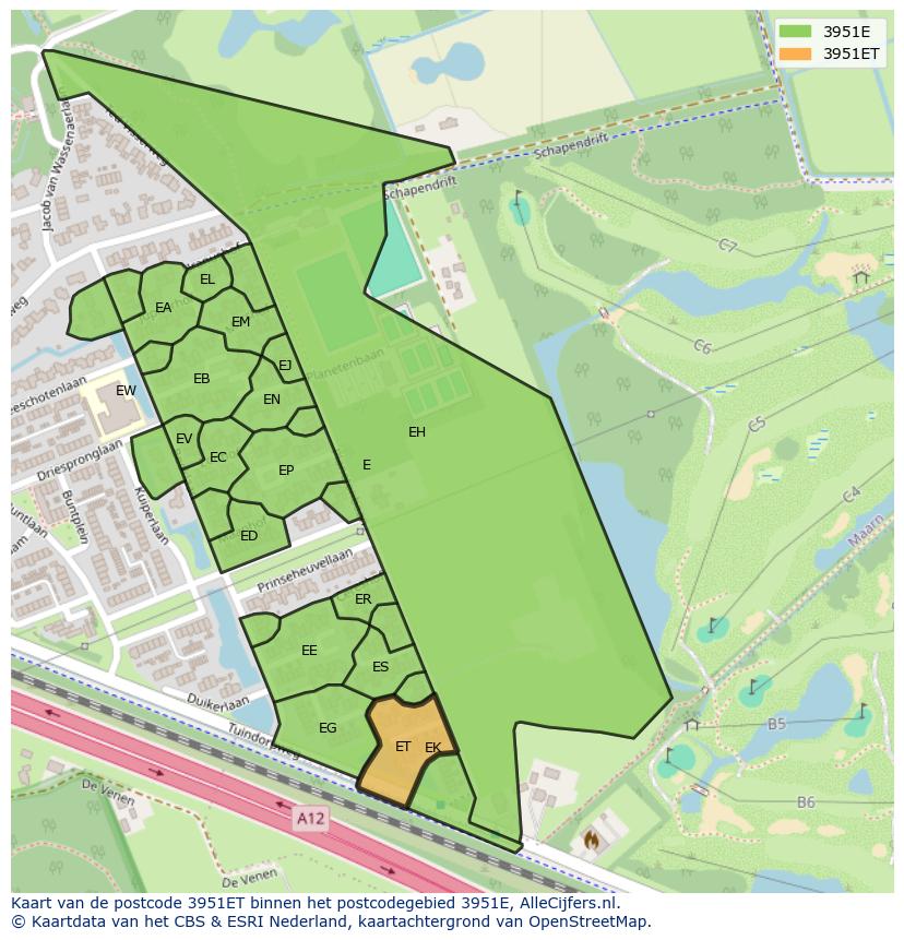 Afbeelding van het postcodegebied 3951 ET op de kaart.