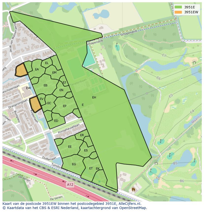 Afbeelding van het postcodegebied 3951 EW op de kaart.