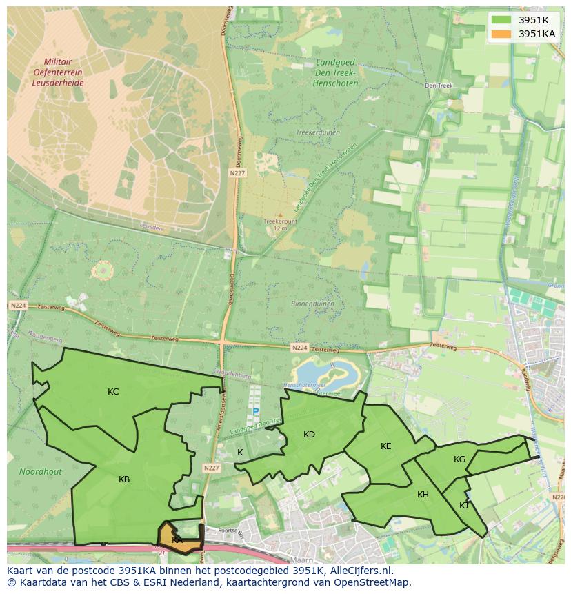 Afbeelding van het postcodegebied 3951 KA op de kaart.