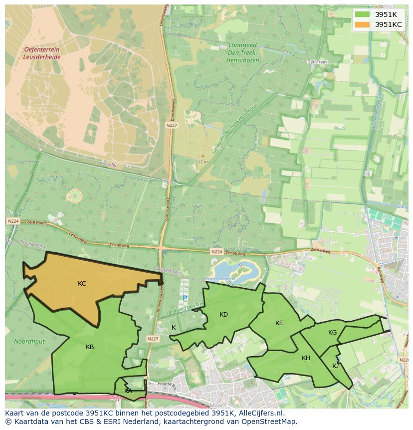 Afbeelding van het postcodegebied 3951 KC op de kaart.
