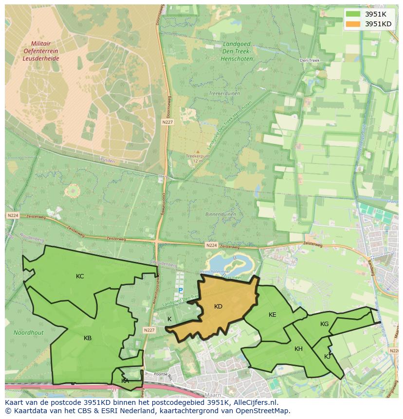 Afbeelding van het postcodegebied 3951 KD op de kaart.