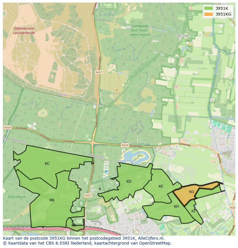 Afbeelding van het postcodegebied 3951 KG op de kaart.