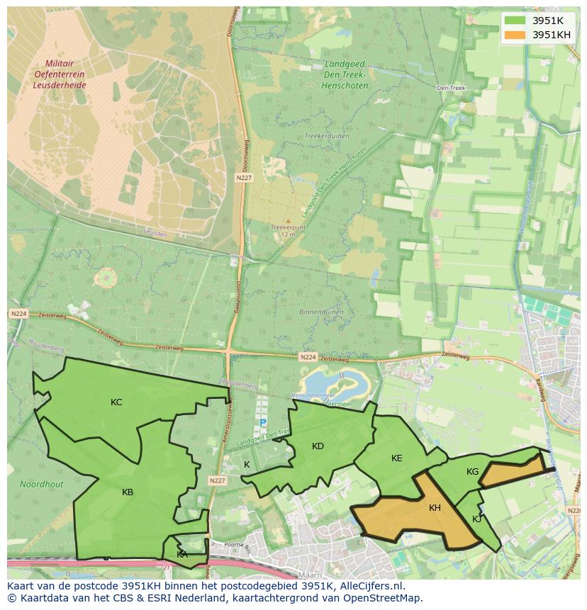 Afbeelding van het postcodegebied 3951 KH op de kaart.