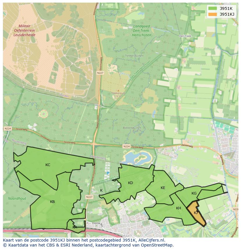 Afbeelding van het postcodegebied 3951 KJ op de kaart.