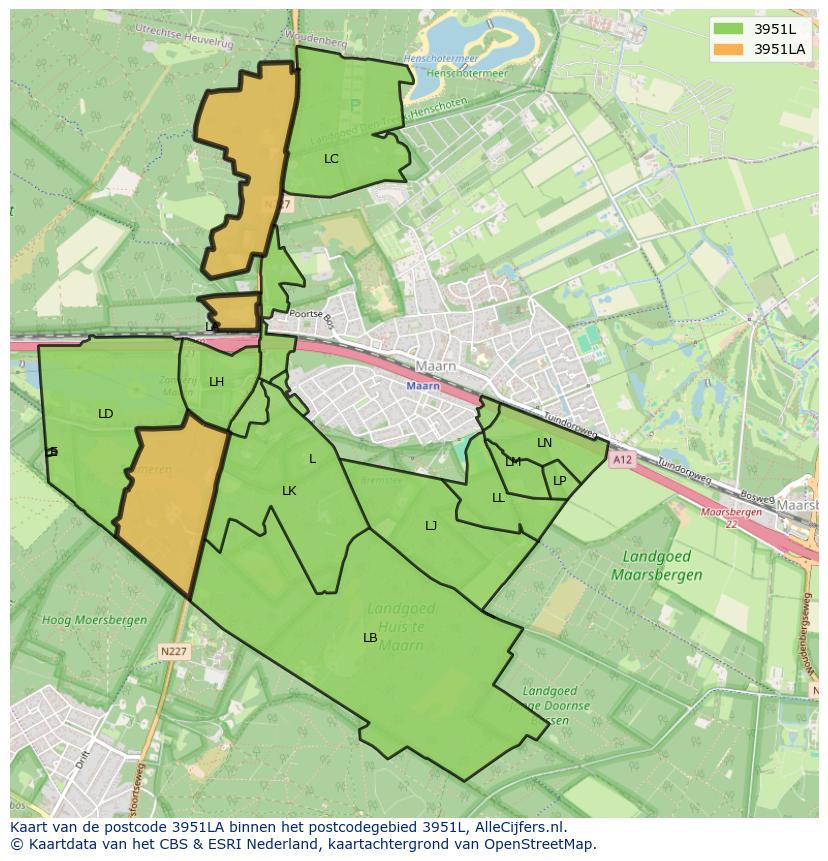 Afbeelding van het postcodegebied 3951 LA op de kaart.