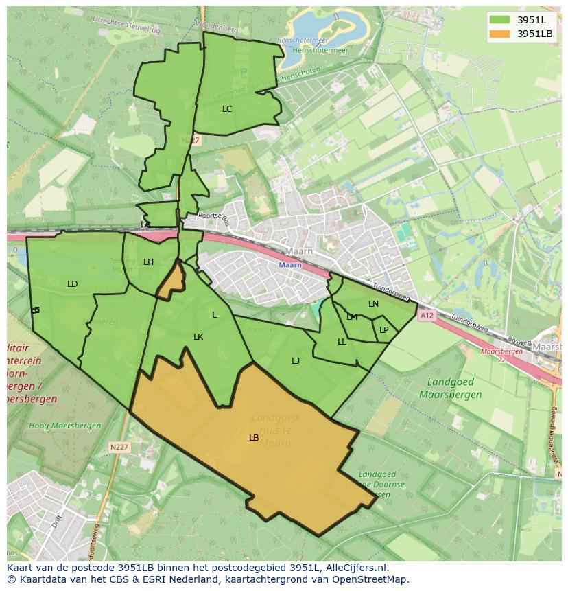 Afbeelding van het postcodegebied 3951 LB op de kaart.