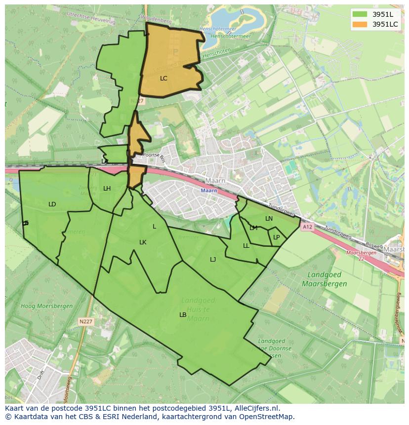 Afbeelding van het postcodegebied 3951 LC op de kaart.