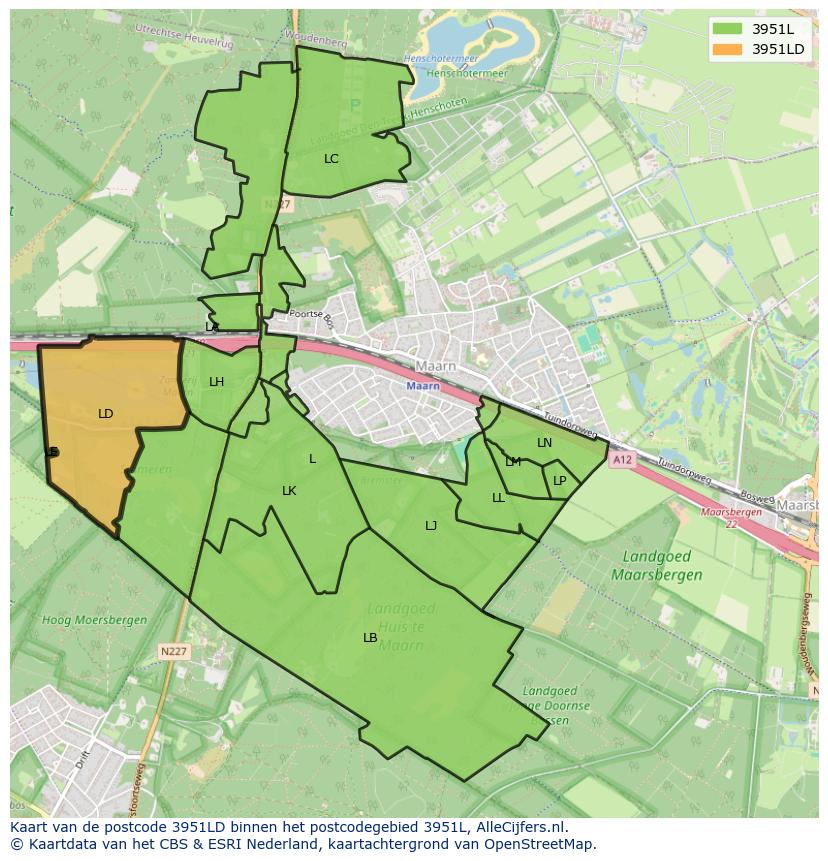 Afbeelding van het postcodegebied 3951 LD op de kaart.