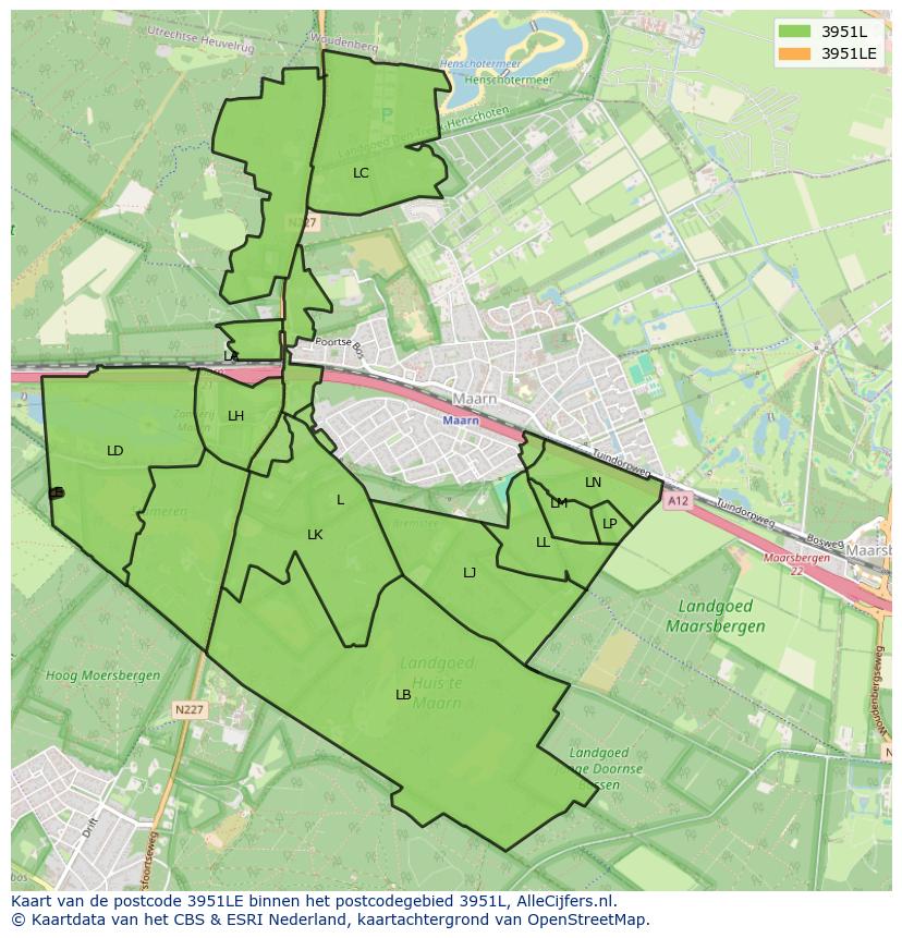 Afbeelding van het postcodegebied 3951 LE op de kaart.