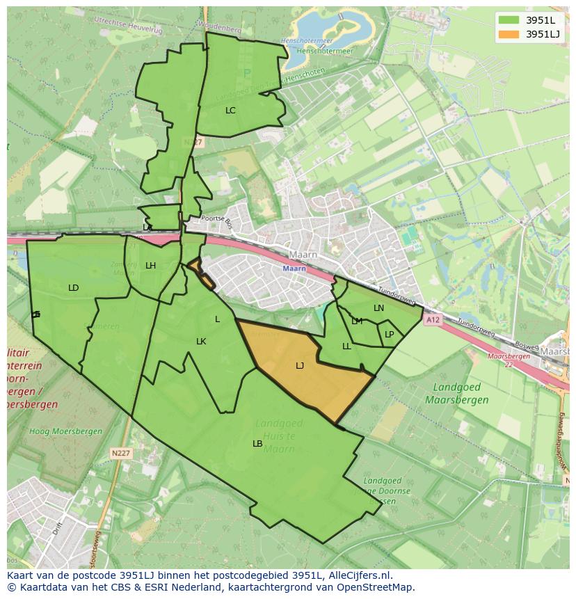 Afbeelding van het postcodegebied 3951 LJ op de kaart.