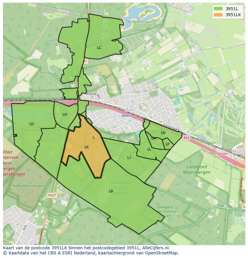 Afbeelding van het postcodegebied 3951 LK op de kaart.