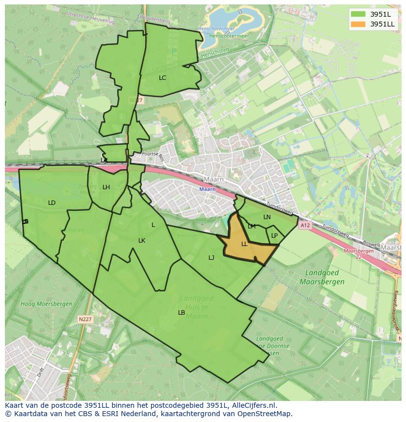 Afbeelding van het postcodegebied 3951 LL op de kaart.