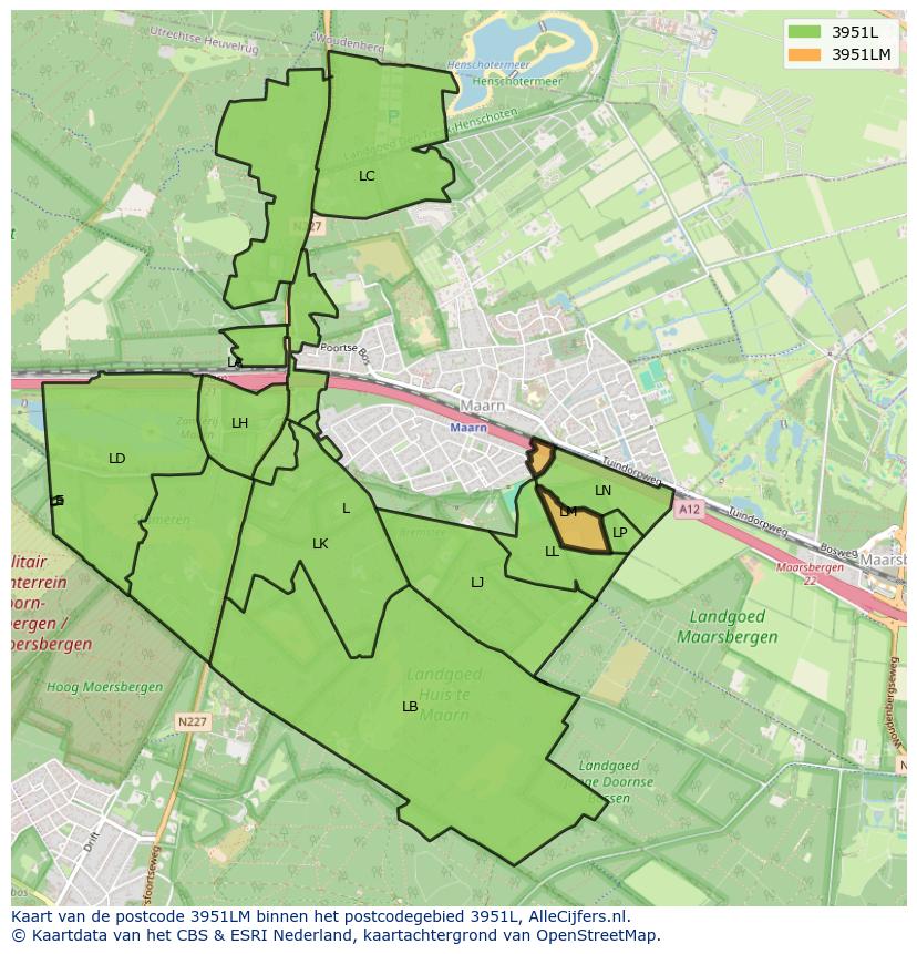 Afbeelding van het postcodegebied 3951 LM op de kaart.