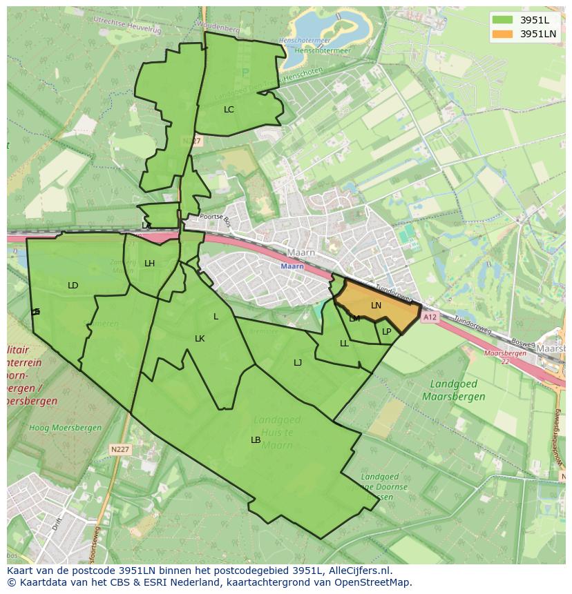 Afbeelding van het postcodegebied 3951 LN op de kaart.