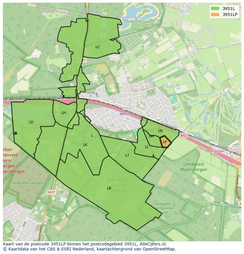 Afbeelding van het postcodegebied 3951 LP op de kaart.