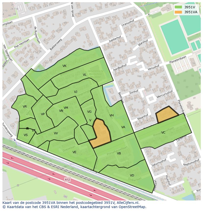Afbeelding van het postcodegebied 3951 VA op de kaart.