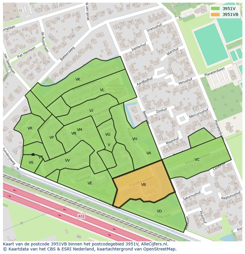 Afbeelding van het postcodegebied 3951 VB op de kaart.