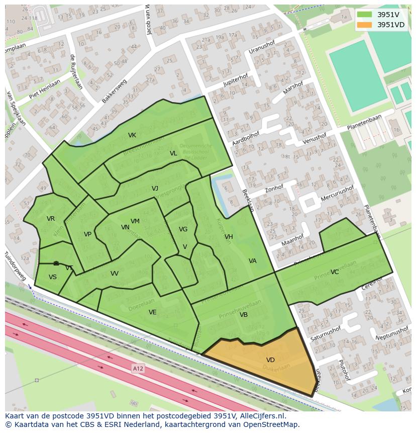 Afbeelding van het postcodegebied 3951 VD op de kaart.