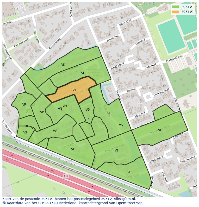 Afbeelding van het postcodegebied 3951 VJ op de kaart.