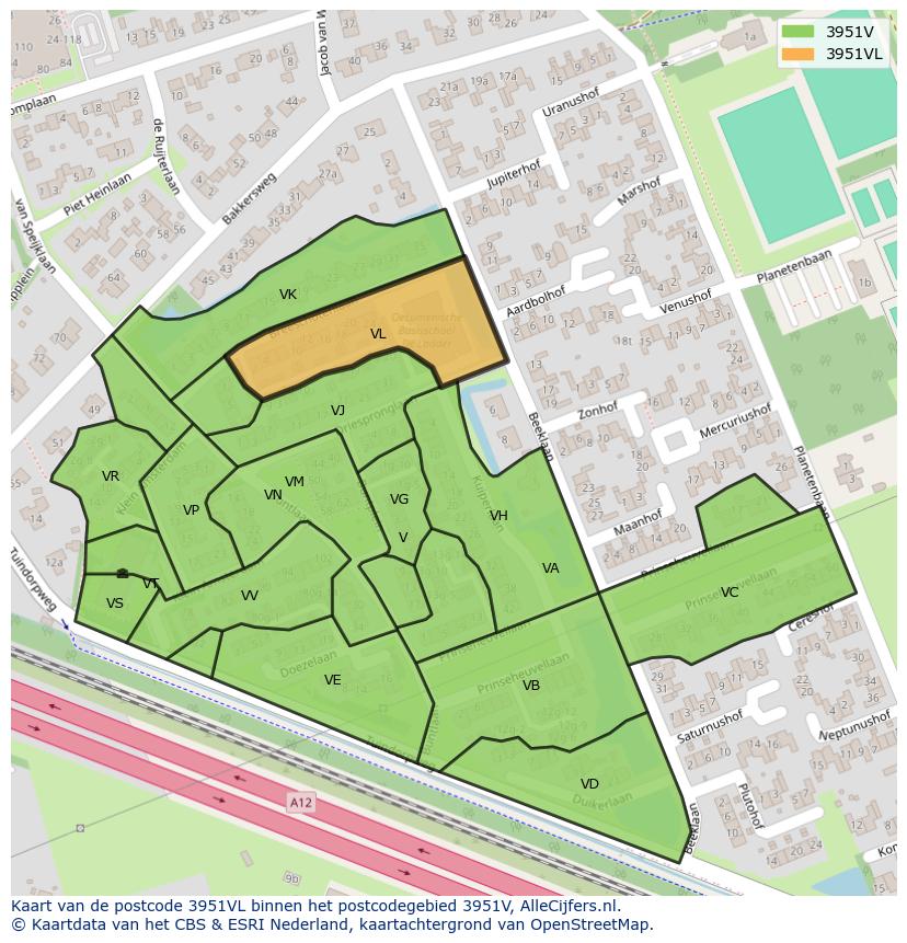 Afbeelding van het postcodegebied 3951 VL op de kaart.