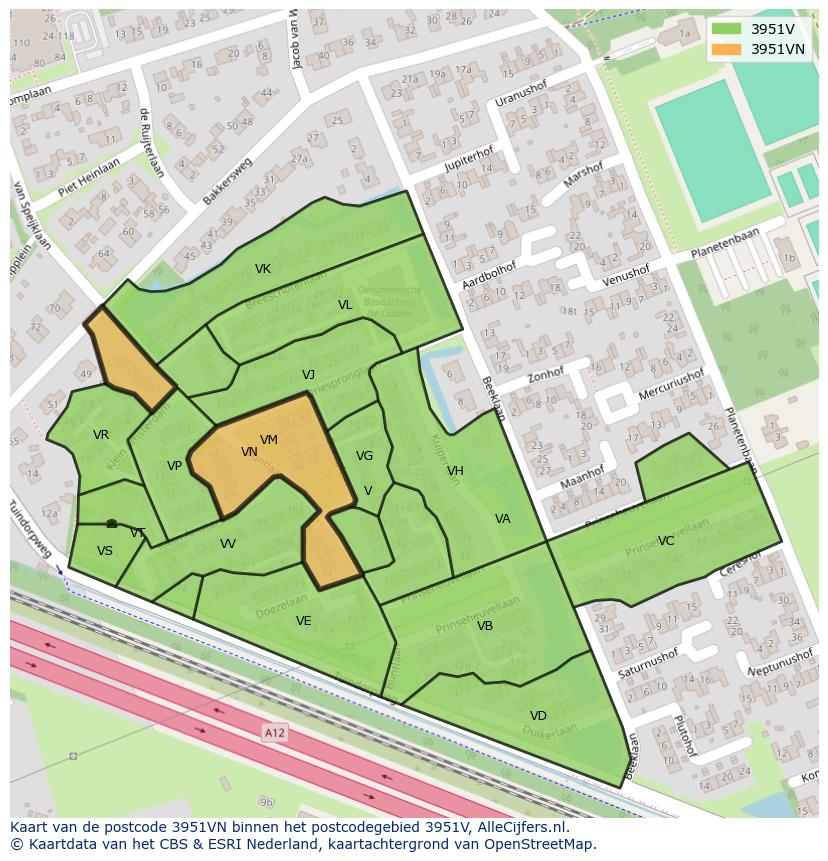 Afbeelding van het postcodegebied 3951 VN op de kaart.