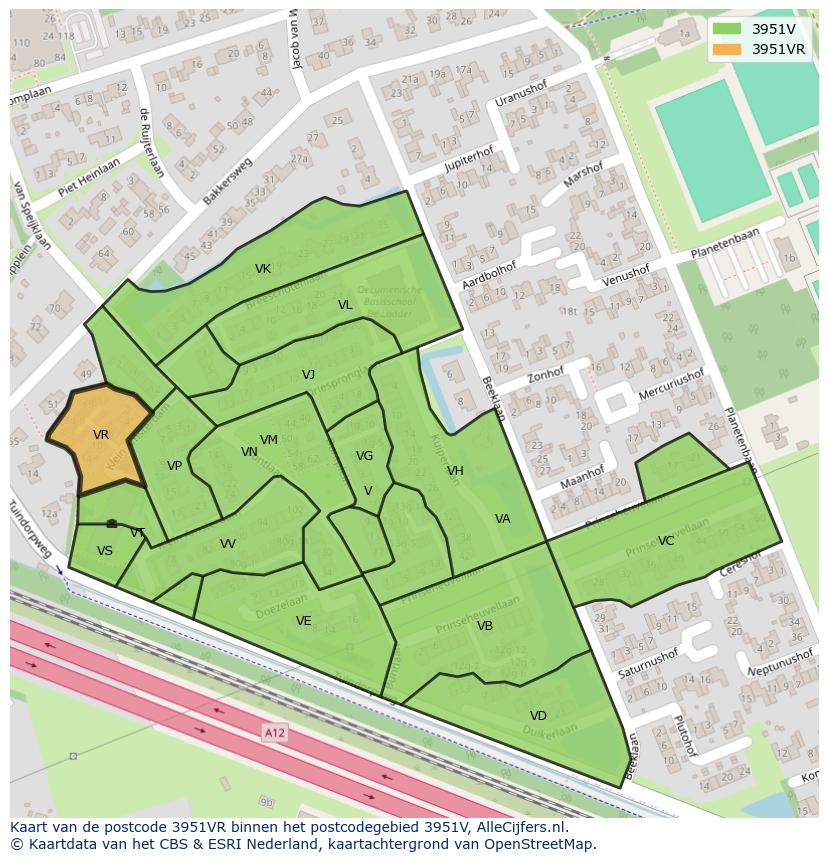Afbeelding van het postcodegebied 3951 VR op de kaart.