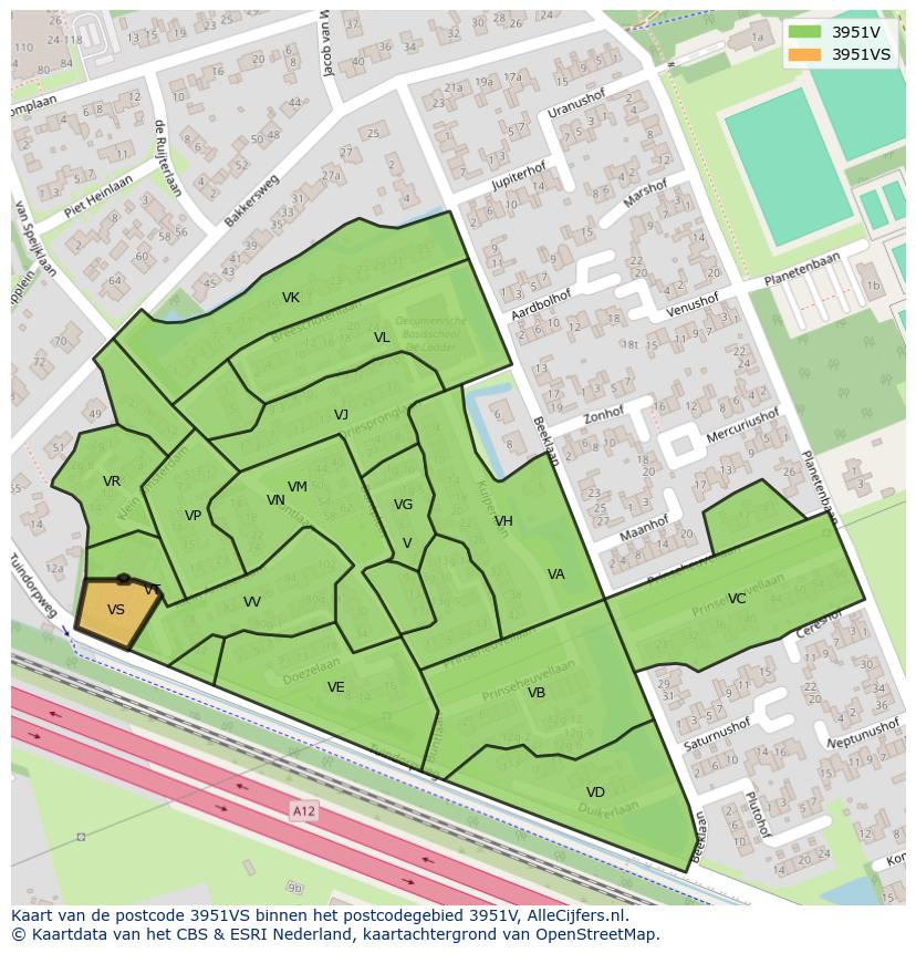 Afbeelding van het postcodegebied 3951 VS op de kaart.