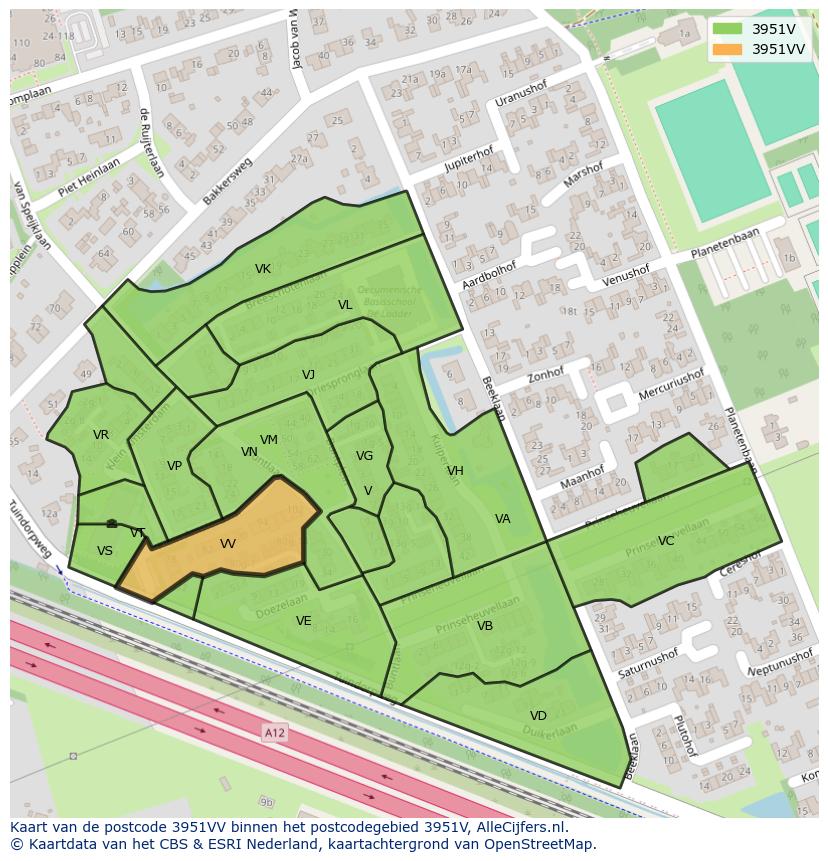 Afbeelding van het postcodegebied 3951 VV op de kaart.