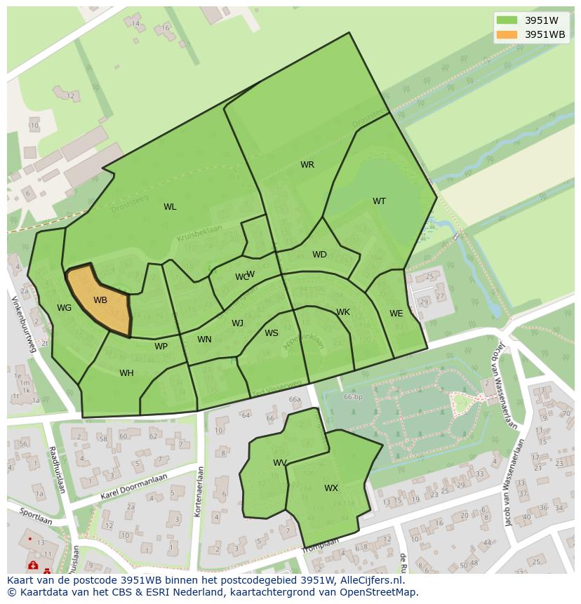 Afbeelding van het postcodegebied 3951 WB op de kaart.