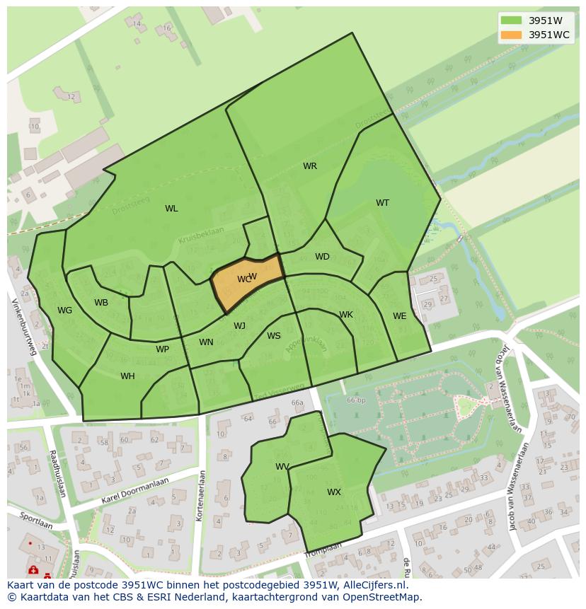 Afbeelding van het postcodegebied 3951 WC op de kaart.