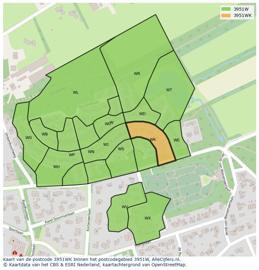Afbeelding van het postcodegebied 3951 WK op de kaart.