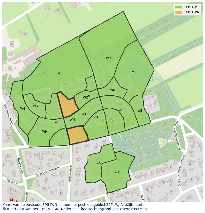 Afbeelding van het postcodegebied 3951 WN op de kaart.