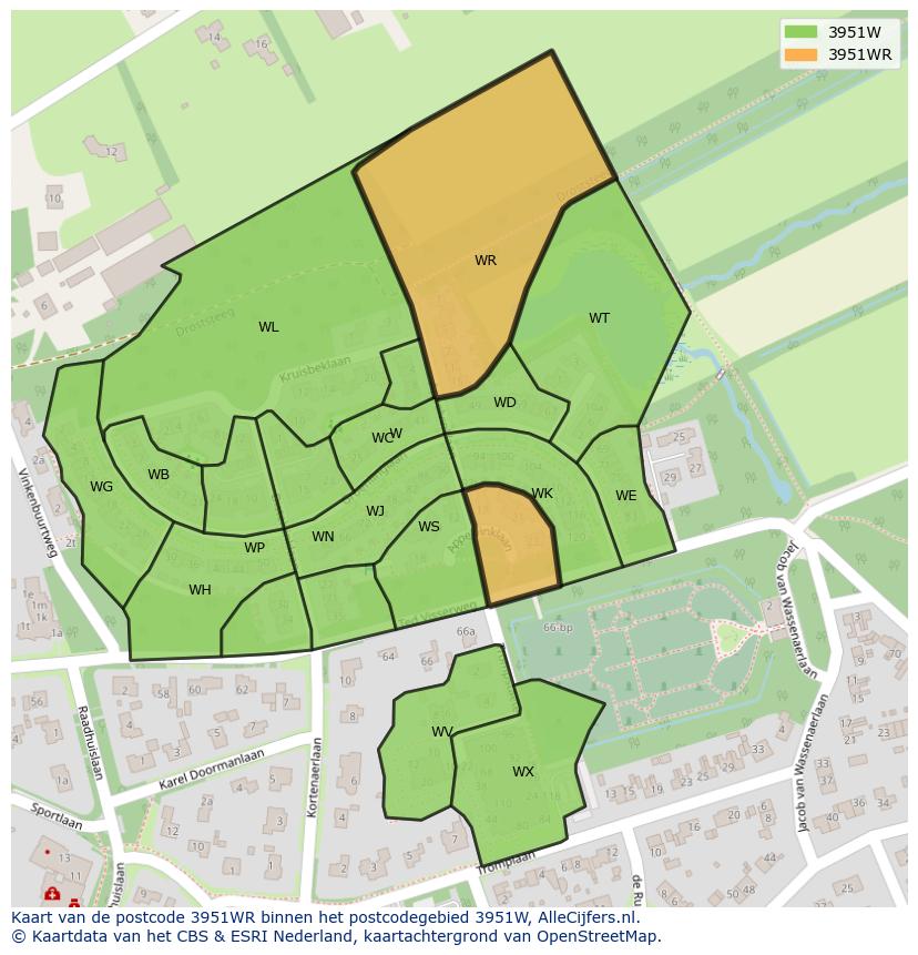 Afbeelding van het postcodegebied 3951 WR op de kaart.