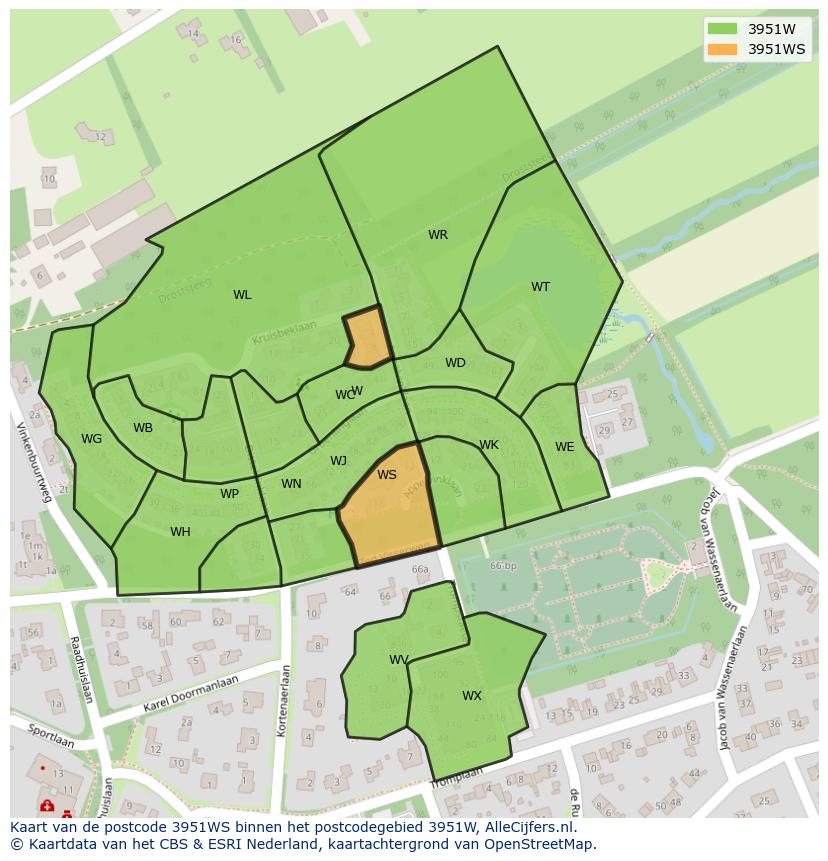 Afbeelding van het postcodegebied 3951 WS op de kaart.