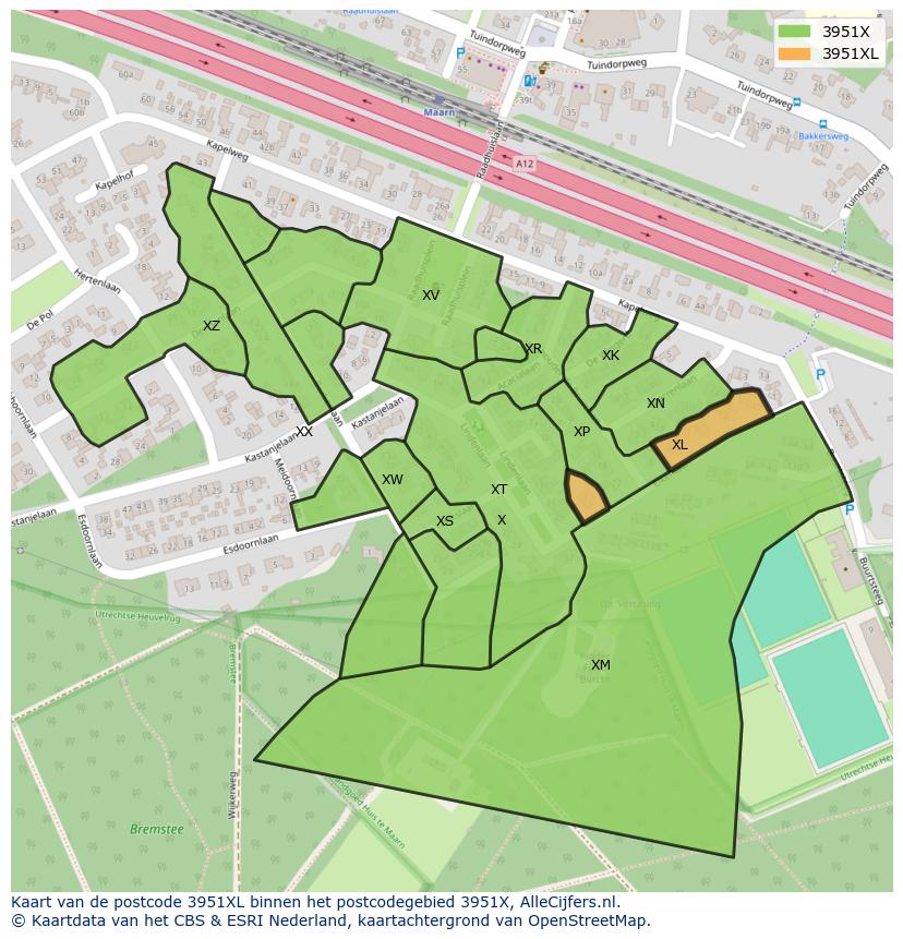 Afbeelding van het postcodegebied 3951 XL op de kaart.