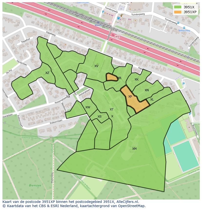 Afbeelding van het postcodegebied 3951 XP op de kaart.