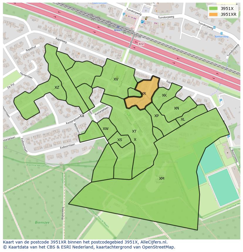 Afbeelding van het postcodegebied 3951 XR op de kaart.