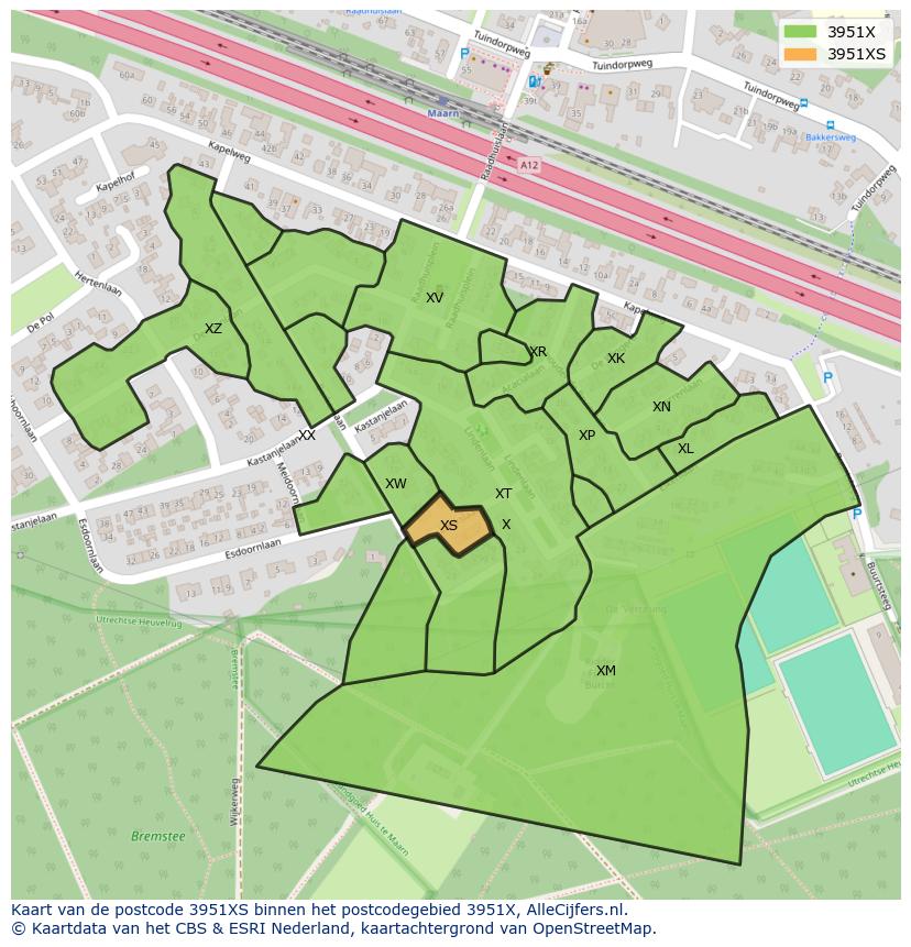 Afbeelding van het postcodegebied 3951 XS op de kaart.