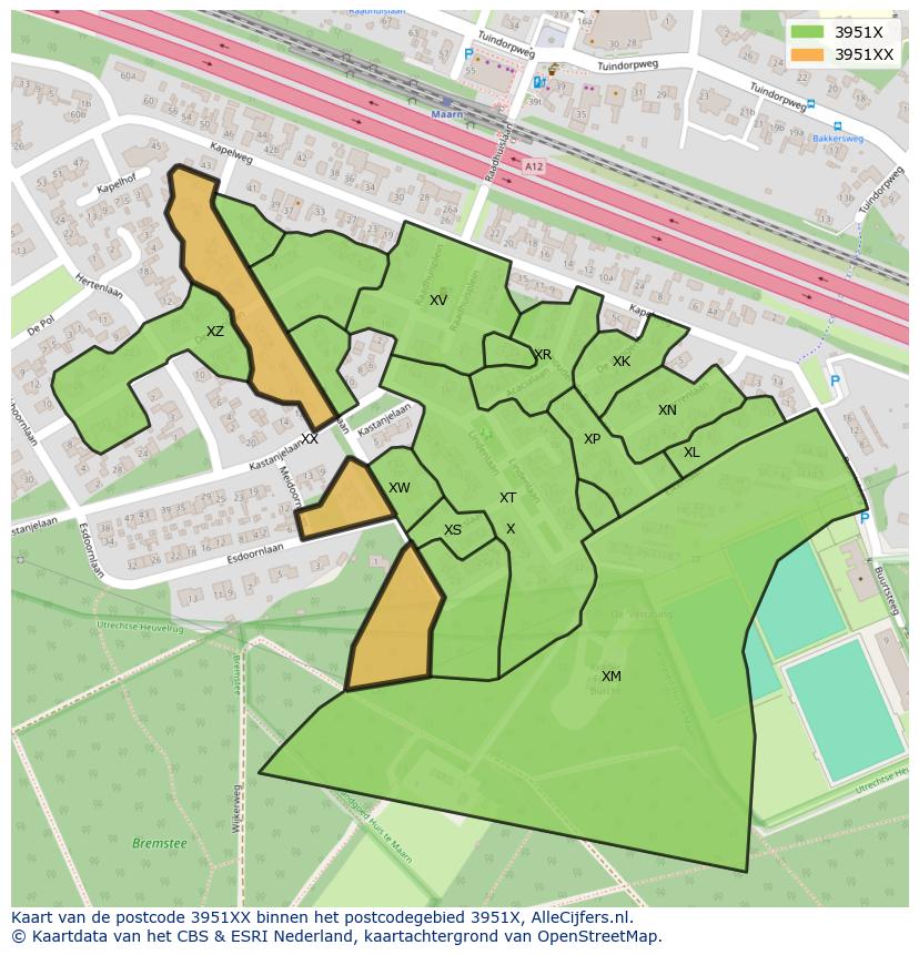 Afbeelding van het postcodegebied 3951 XX op de kaart.