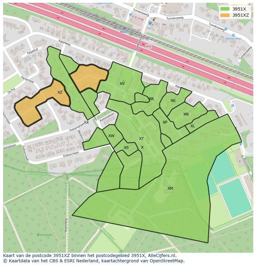Afbeelding van het postcodegebied 3951 XZ op de kaart.