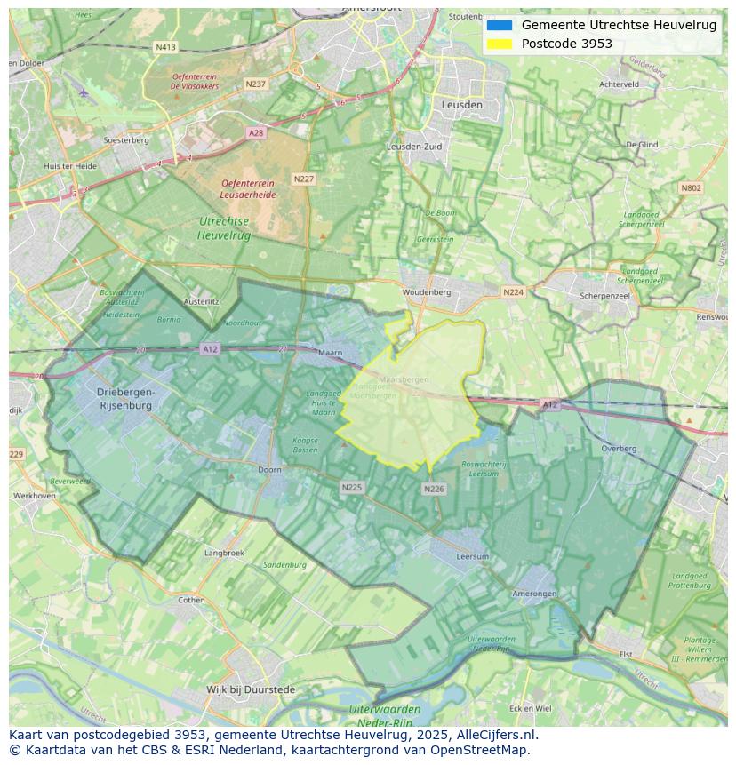 Afbeelding van het postcodegebied 3953 op de kaart.