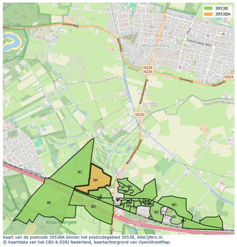 Afbeelding van het postcodegebied 3953 BA op de kaart.