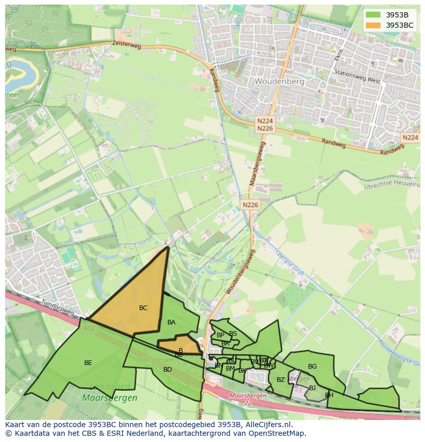 Afbeelding van het postcodegebied 3953 BC op de kaart.