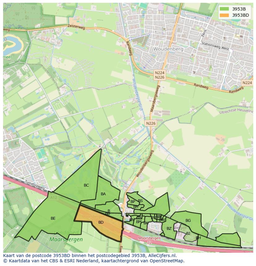 Afbeelding van het postcodegebied 3953 BD op de kaart.