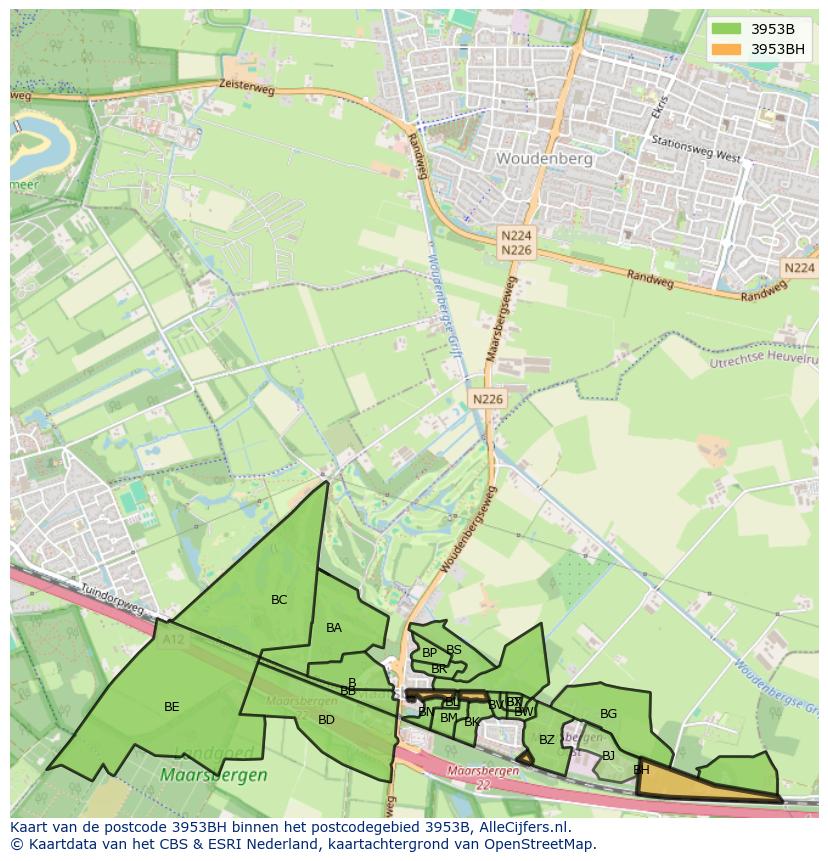 Afbeelding van het postcodegebied 3953 BH op de kaart.