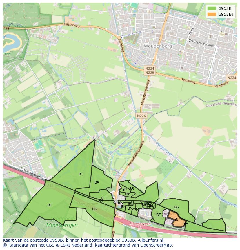 Afbeelding van het postcodegebied 3953 BJ op de kaart.