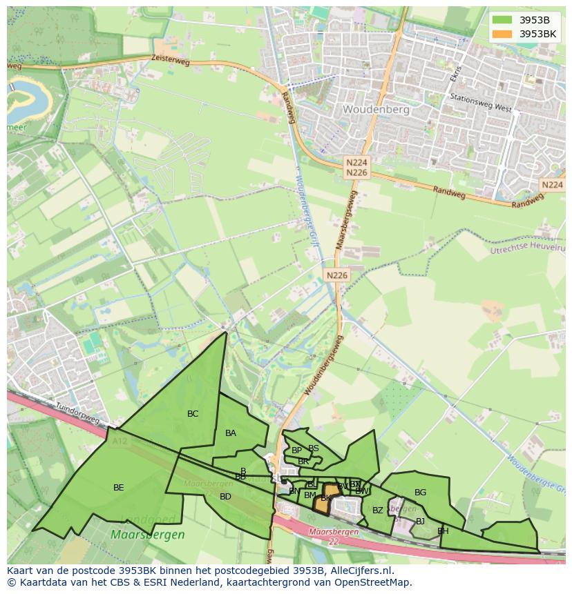 Afbeelding van het postcodegebied 3953 BK op de kaart.